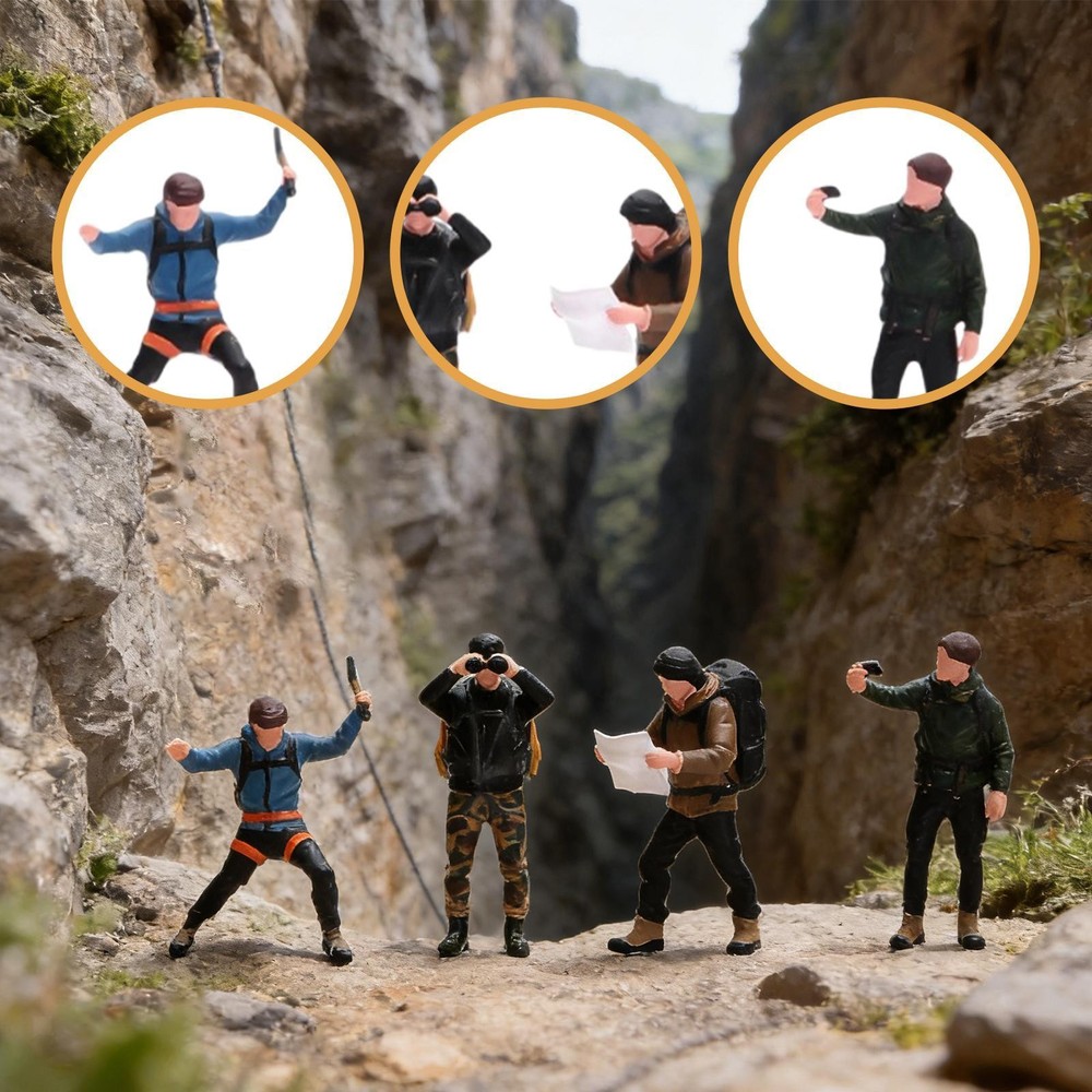 4Pcs Mini Rock Climbing Figures Climbing Team 1:64 Miniature Scenery Prop Tiny
