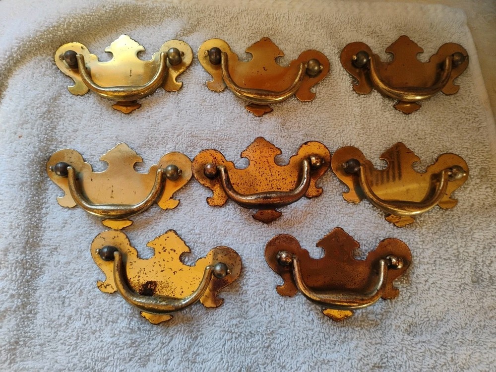 8 Brass Drawer Swing Handle Pulls Chippendale Batwing Antique Hardware No Screws