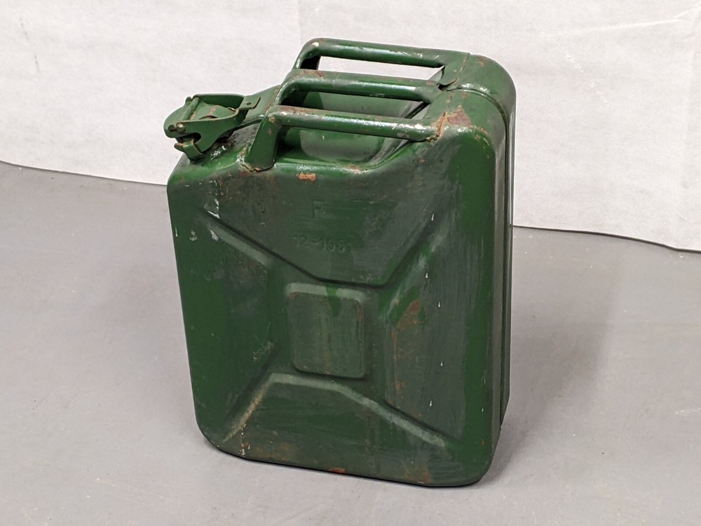 Genuine Vintage Army 20L Metal Green Fuel Jerry Can - 1950s