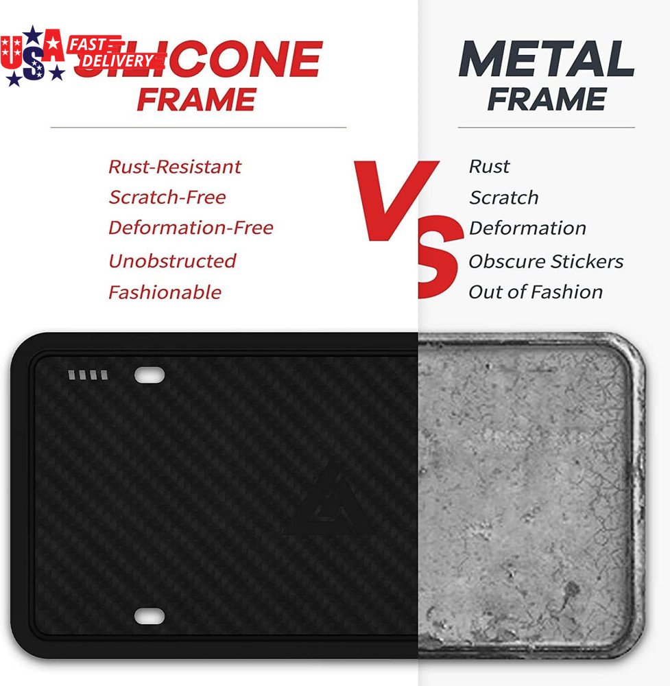 Silicone License Plate Frames,2 Pack Black Side-Opening License Bracket Holder w