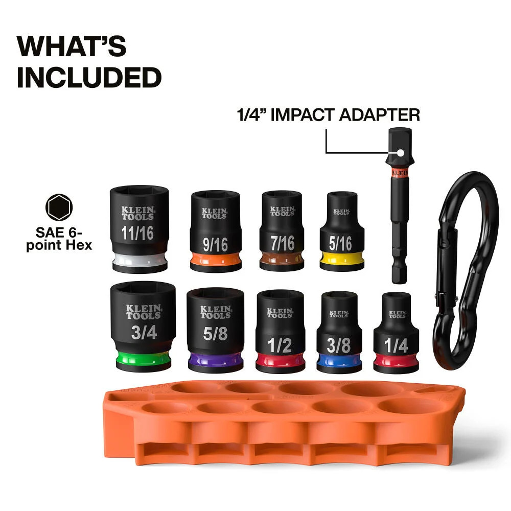 Klein Tools Grab-And-Go Impact Socket Set, Sae, 10 Pieces