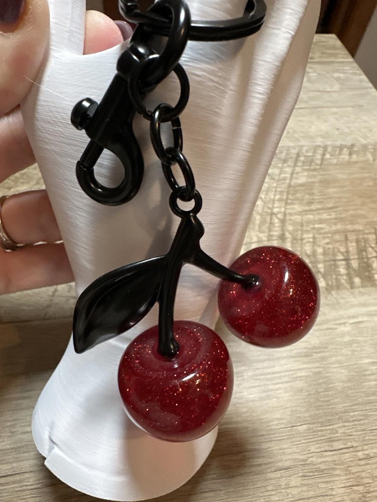 Cherry Shaped Glitter Keychain with Black Hardware Clip