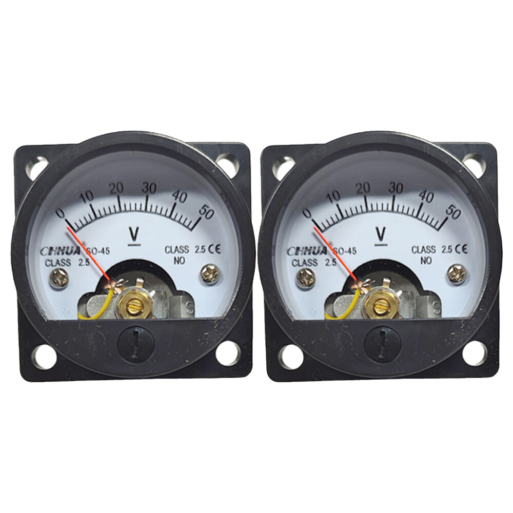 DC 0 - 50V Analog Voltmeter Analogue Voltage Panel Meter SO45 Direct Connect 2pc