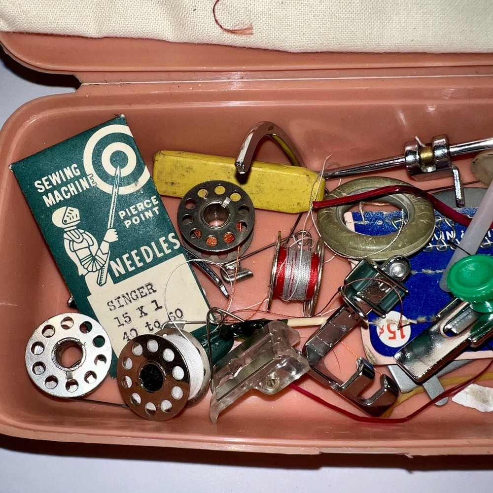 Vintage Singer Sewing Machine Accessories Case Random Needles Thread Etc