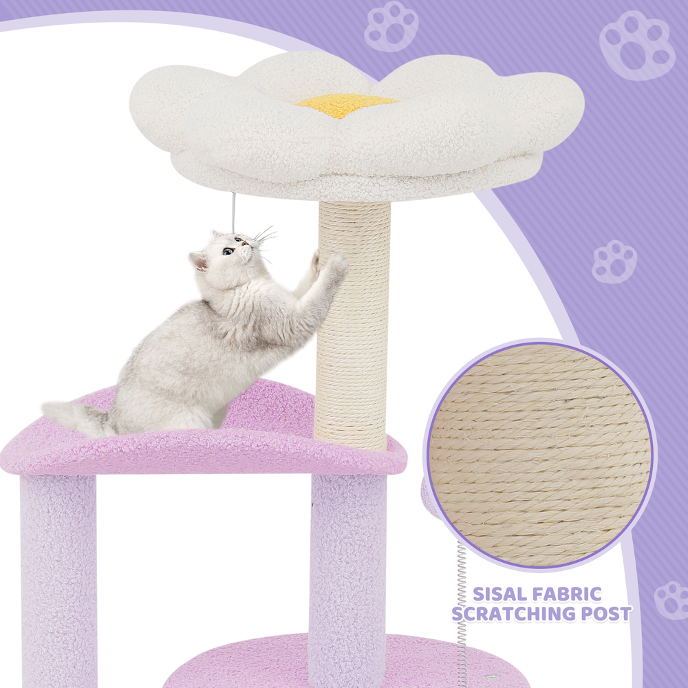 33" Cat Tree Tower Multi Level Scratching Post Purple Flower Playing Condo House