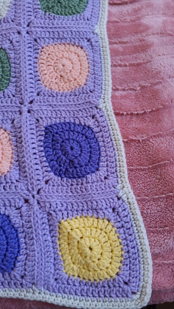 Handmade Crocheted Afghan Granny Square Lavender Multicolor