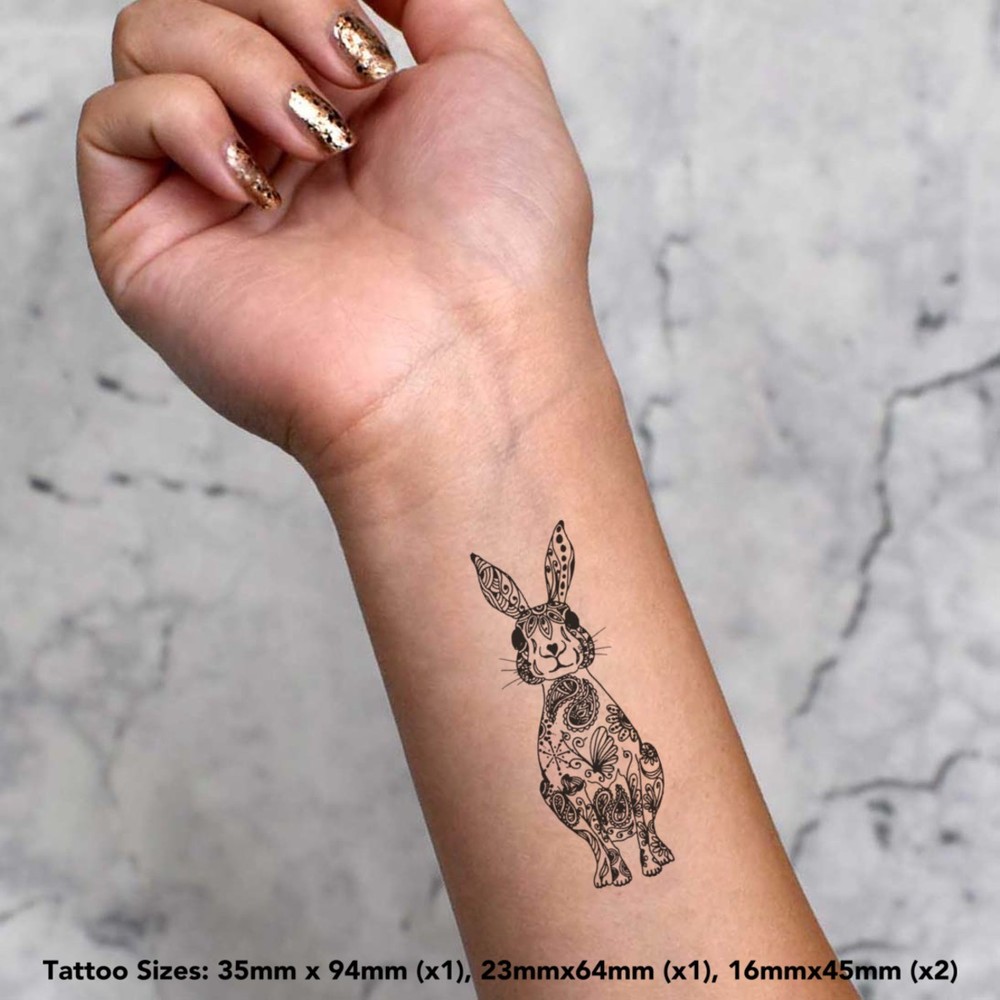 4 x 'Patterned Hare' Temporary Tattoos / Transfers (TO00049165)