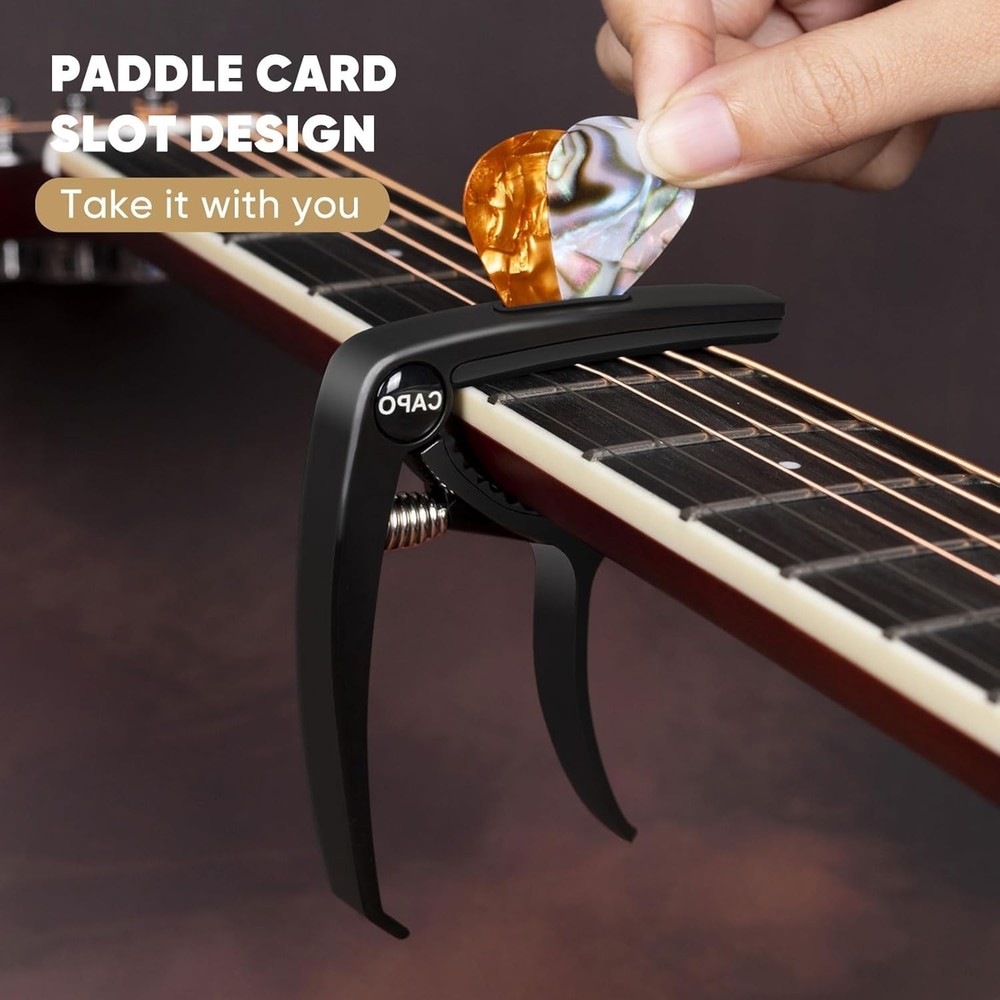 Precision Guitar Capo for 6-String and Multi-Instrument - Includes 4 Picks