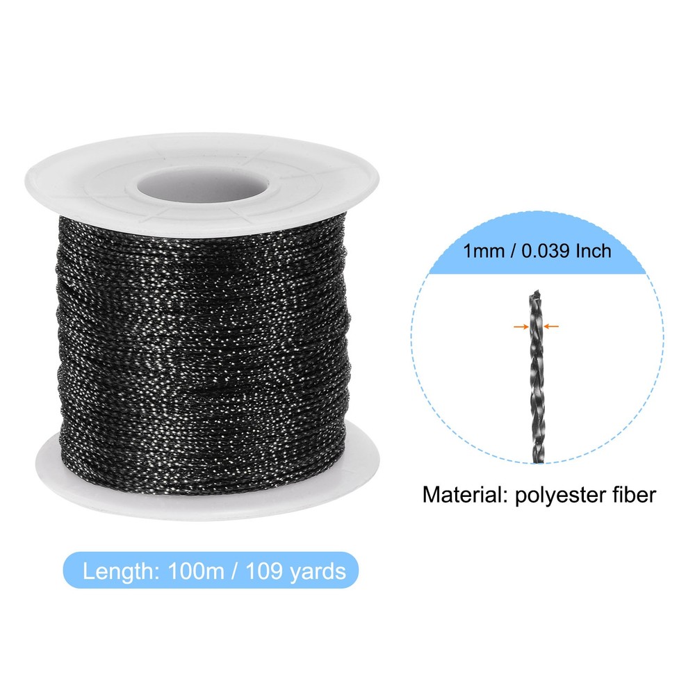 Metallic Cord 1mm 109 Yards Tinsel Rope Thread String, Black