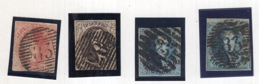 BELGIUM, SC # 6, 4 STAMPS, USED