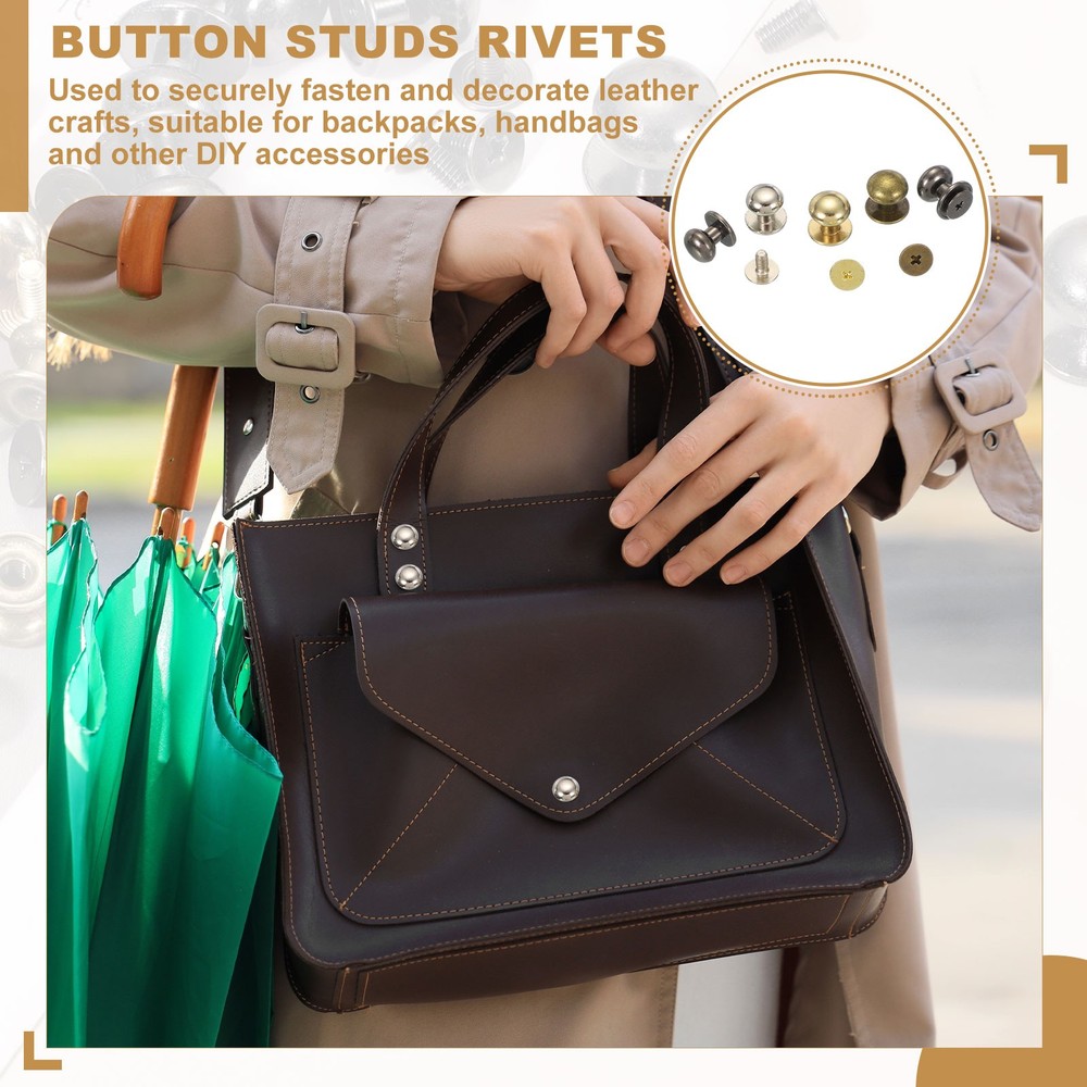 20Set 4mm Leather Rivets Ball Head Stud Screw Back Round Head Button Gold