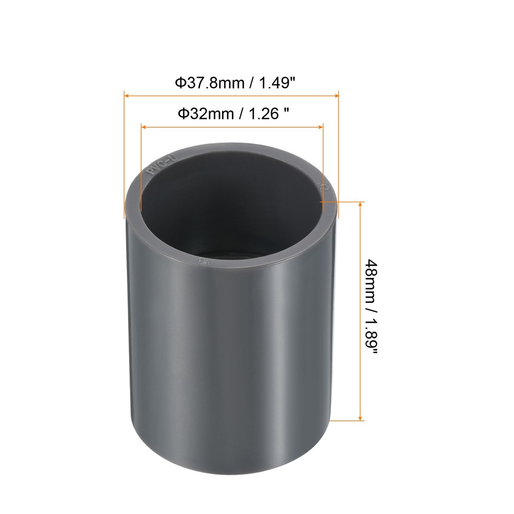 UPVC Pipe Fitting 1.26" Socket, 6pcs Straight Joint Adapter Connector, Grey