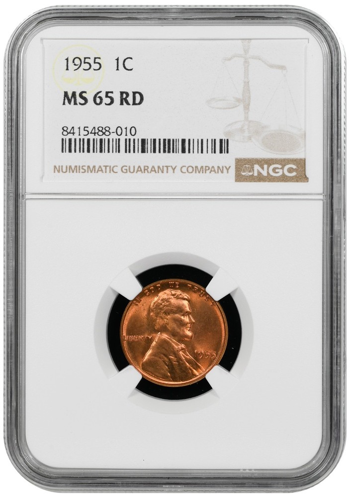 1955 Lincoln cent graded by NGC MS 65 RD