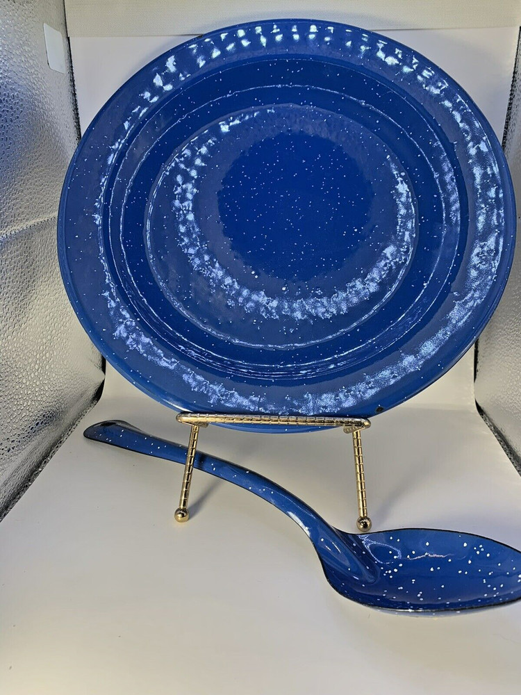 Enamelware Blue Plate and Spoon
