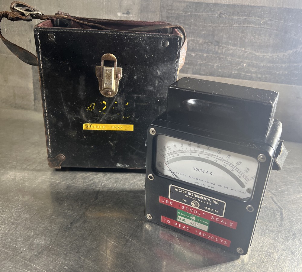 Vtg Weston Electrical Instrument AC Voltmeter Zero Corrector Model 433 With Case