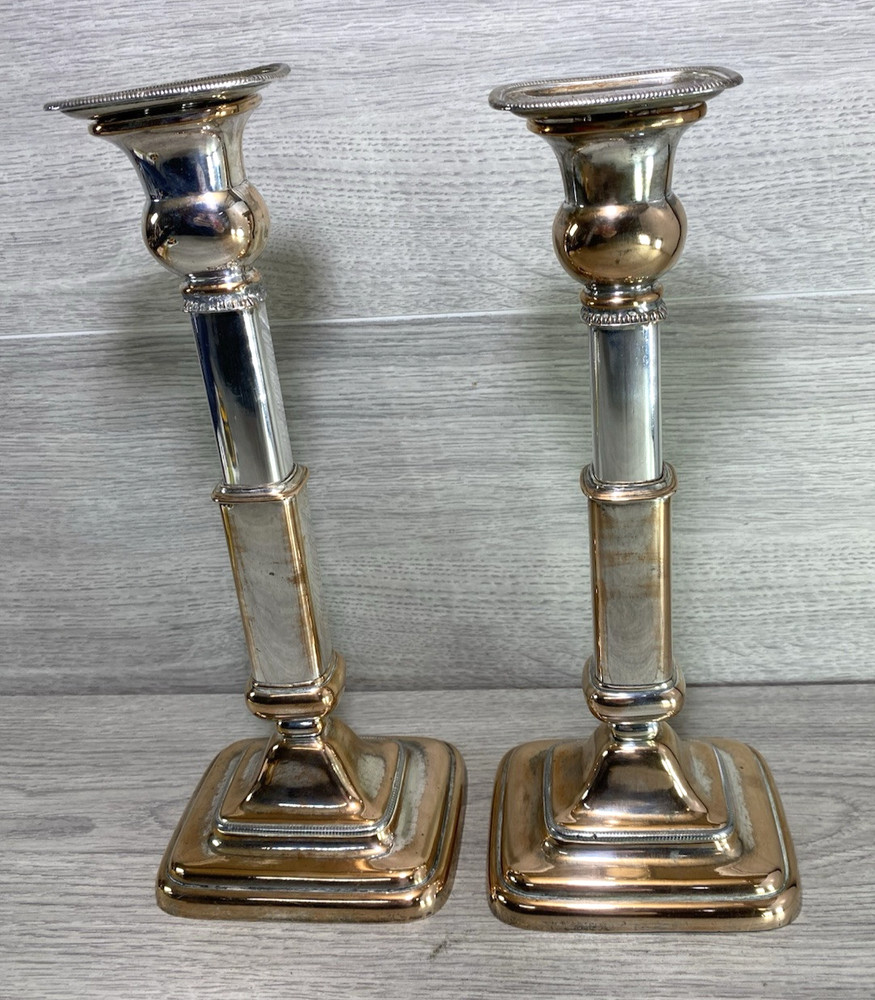 Pair 19th c. Old Sheffield Silver Plate on Copper Telescoping Candlesticks
