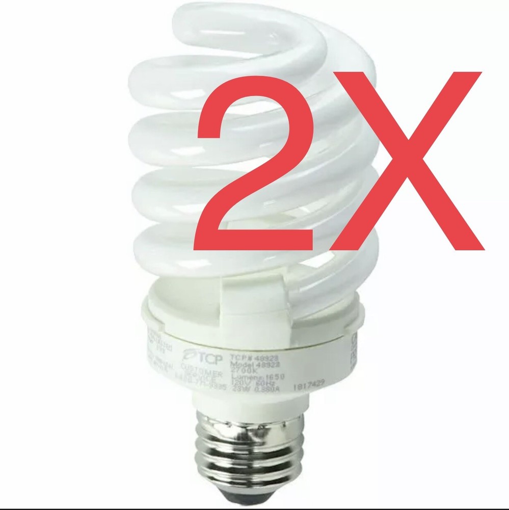 (2) TCP 48923, 23 watt - 120 volt - T3 - (E26) Base - 2,700K - Soft Light Bulbs!