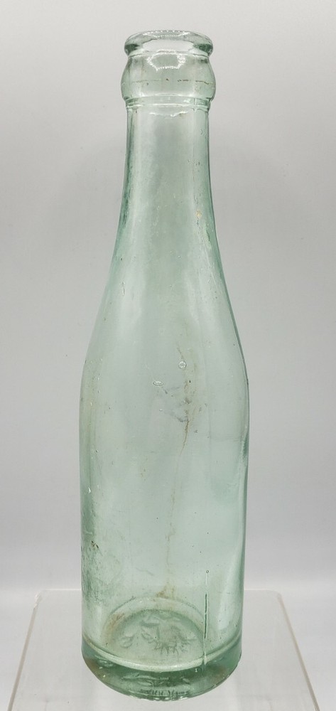 Vintage Pluto Water Light Green Glass Bottle 8" H Devil Embossed on Base