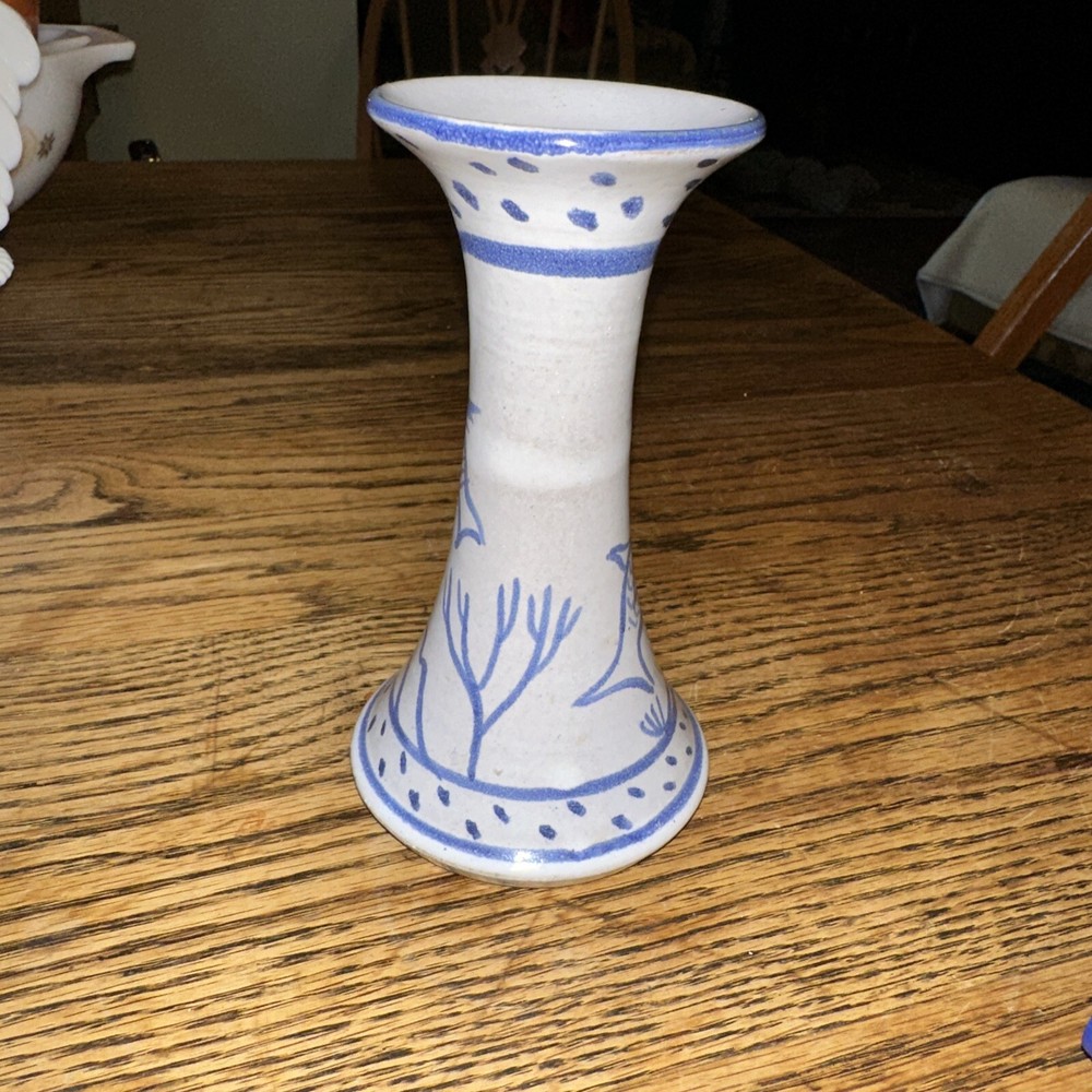 Vintage Handpainted Terracotta Earthenware Candle Holder Fish Signed