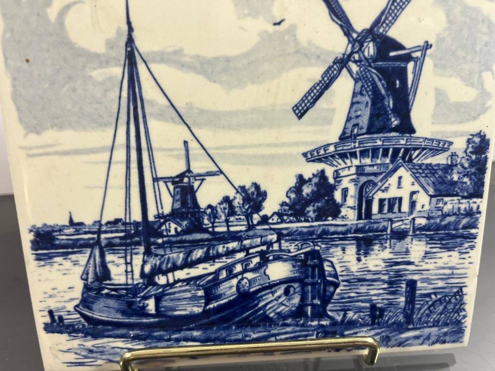 Delfts Holland Hand Painted 6" Windmill Ceramic Tile