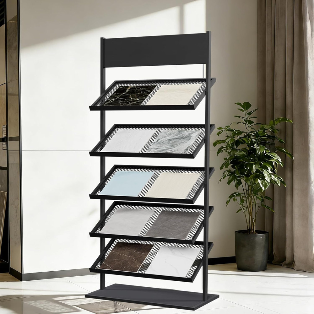 5-Tier Floor Tile Display Stand, Retail Display Rack for Tile, Building Material