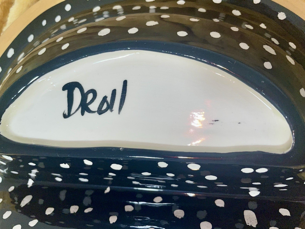 Droll Designs MARIGOLD Hand Painted Ceramic Glazed Split Divided 10.5” Bowl