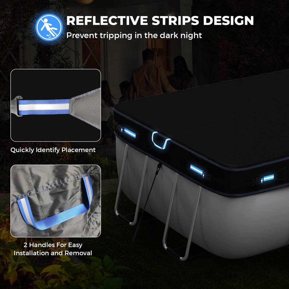 Holiwei 12x21 Ft Rectangular & Oval Above Ground Pool Cover Reflective Strips