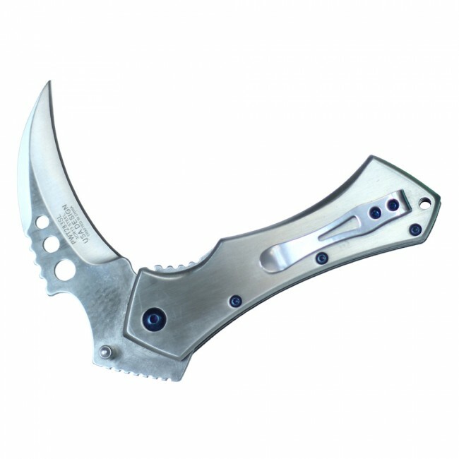 Spring Assisted Folding Pocket Knife | Silver Hawkbill Claw Folder EDC PWT283SL