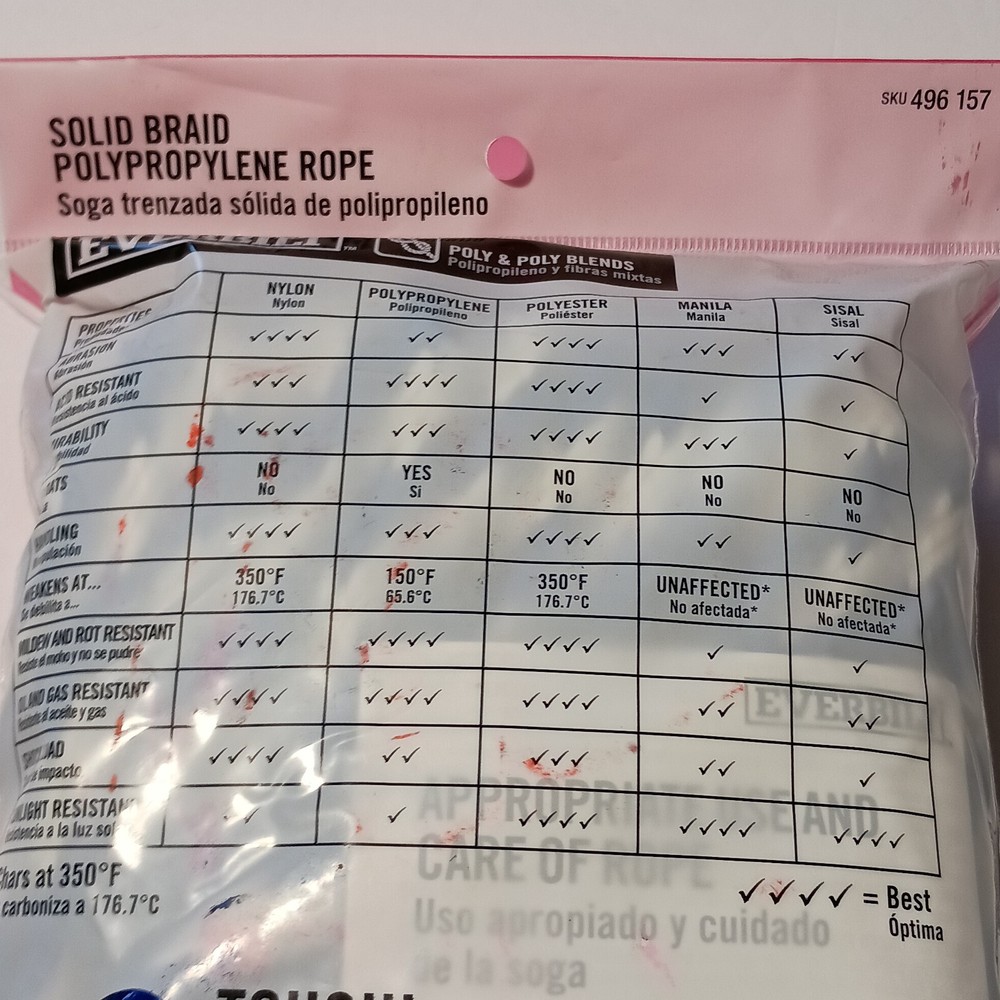 Everbilt 3/8 Inch X 50 Feet Solid Braid Polypropylene Rope