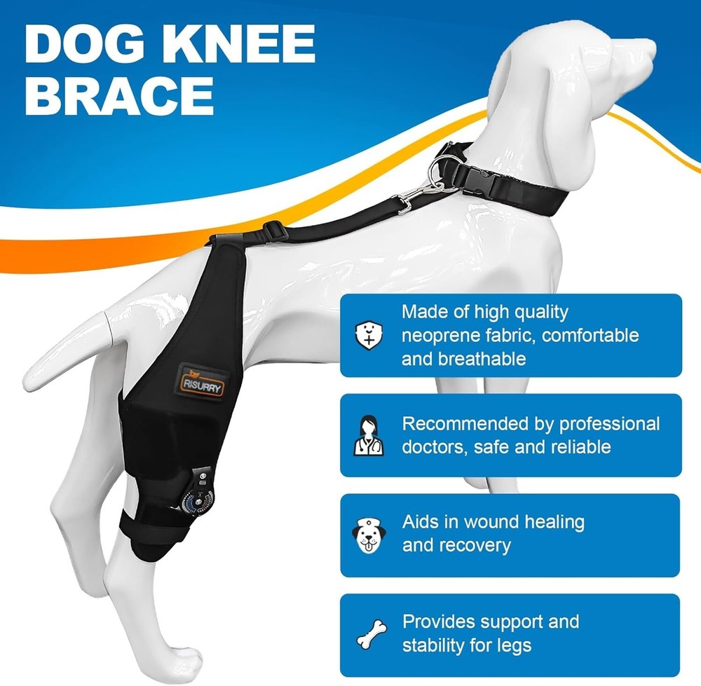NEW CHAMIN/RISURRY Adjustable Dog Knee Brace with Extra Collar EXTRA LARGE LEFT