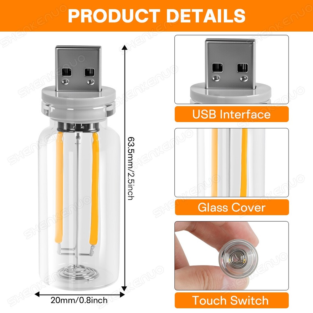USB Glass Bottle Atmosphere Night Light Touch Switch Dimmable LED Warm White