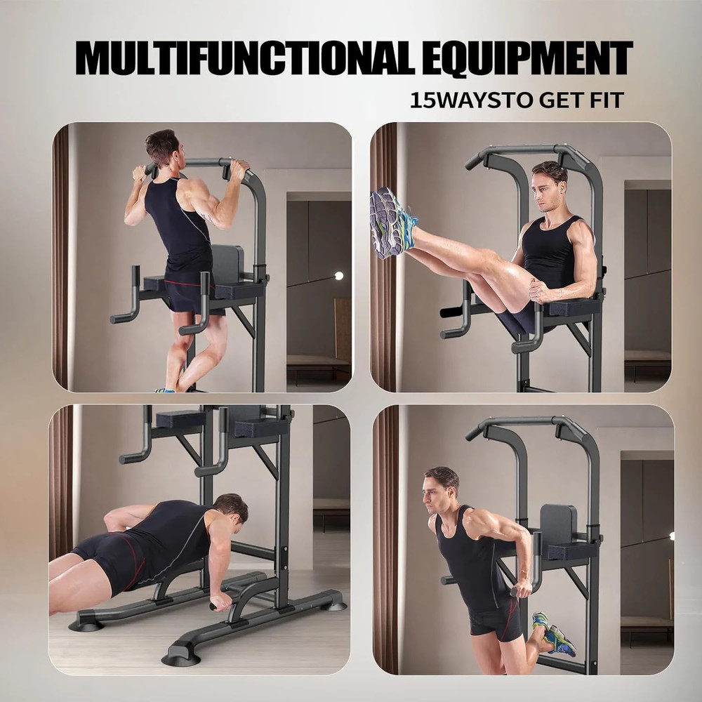 Adjustable Bench Power Tower Dip Station Pull up Bar Strength Training Workout