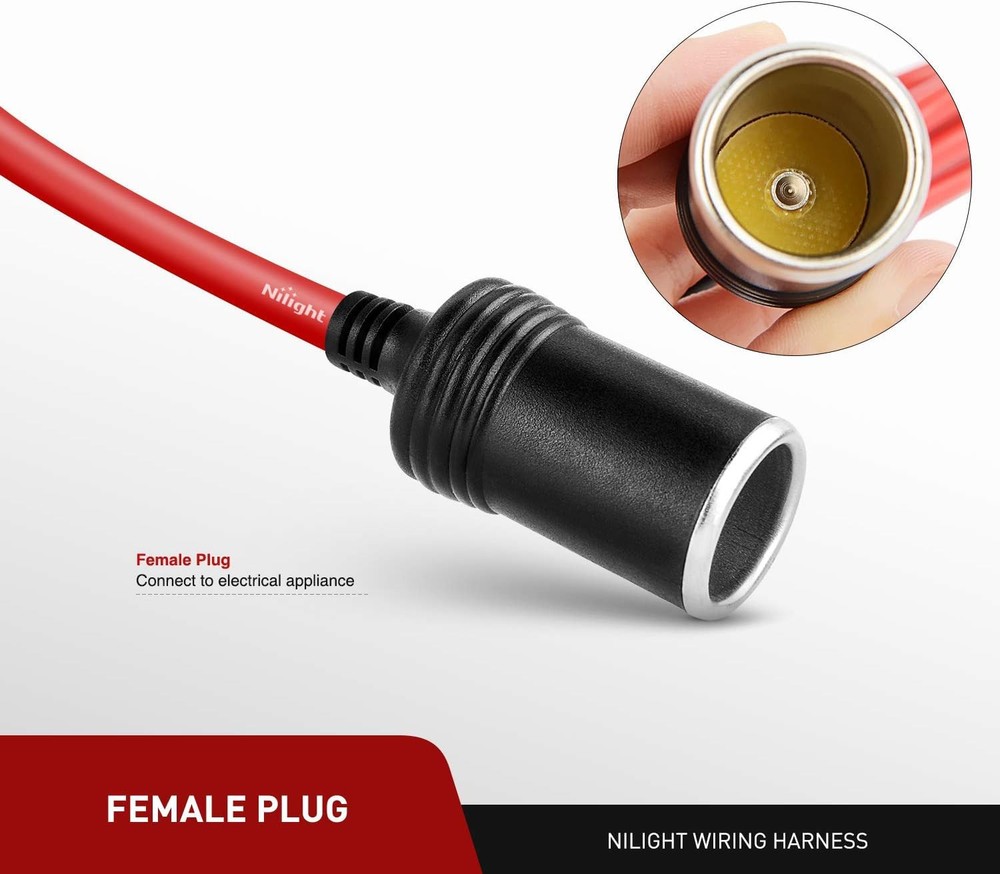 Nilight Cigarette Lighter Extension Cord Cable 6ft Red