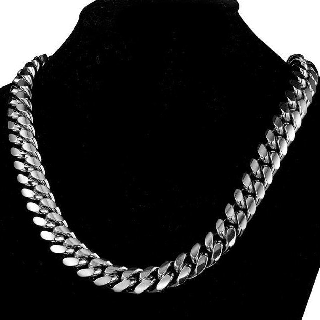 10K Solid white Gold 6-18mm Curb Link Chain Necklace
