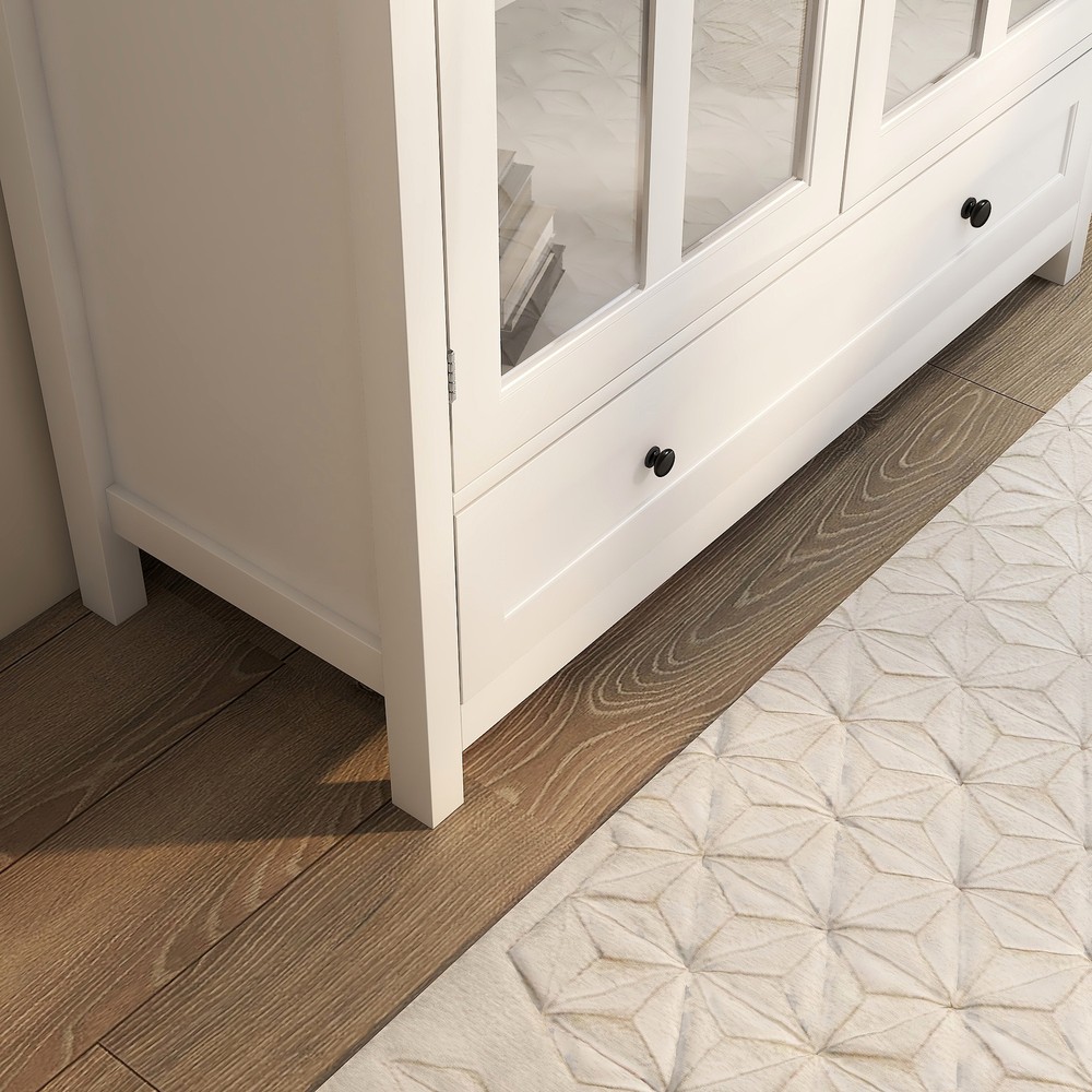 Buffet Storage Cabinet with 2 Glass Doors and Unique Bell Handle