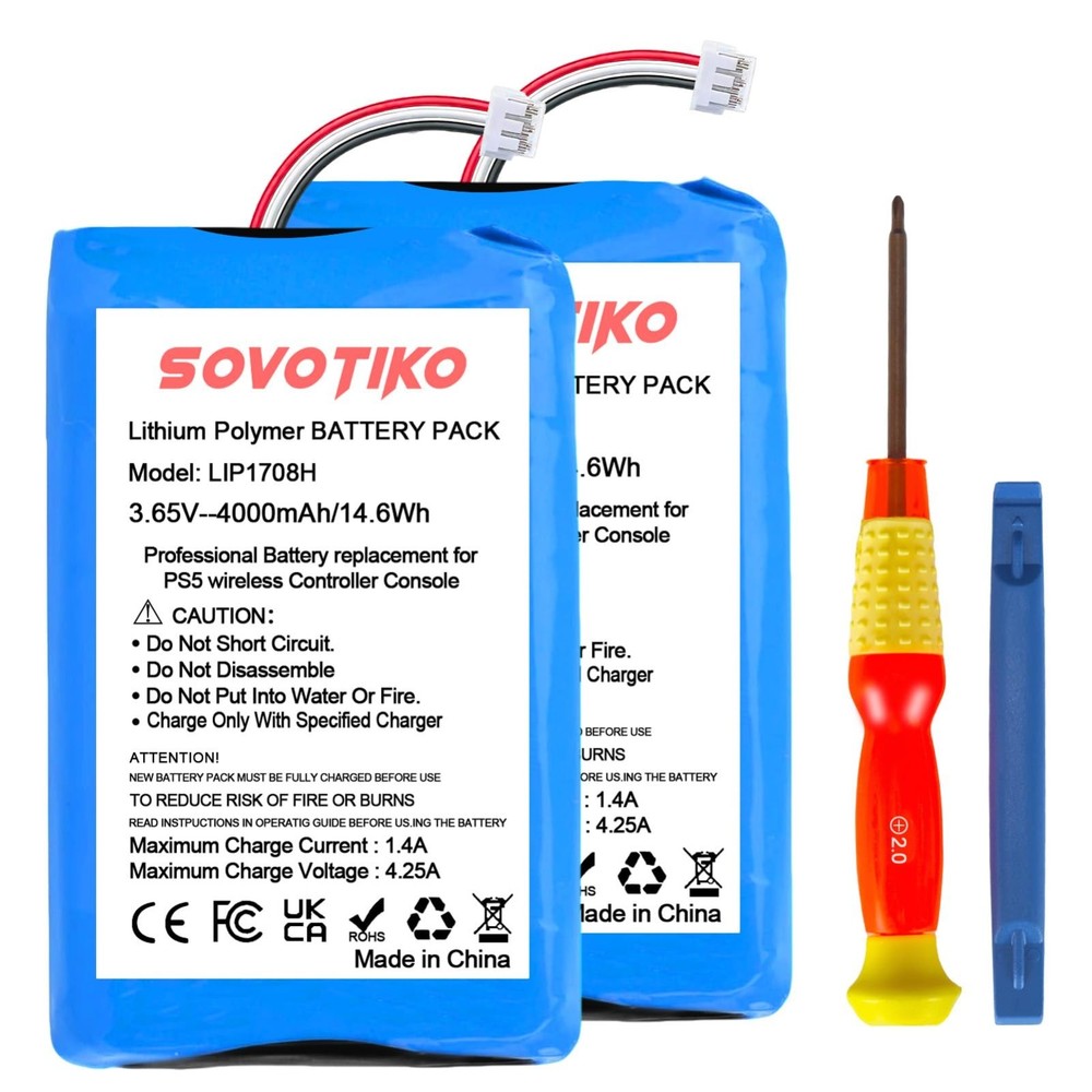 2-Pack Rechargeable 4000mAh PS5 Controller Battery Replacement for DualSense Gam