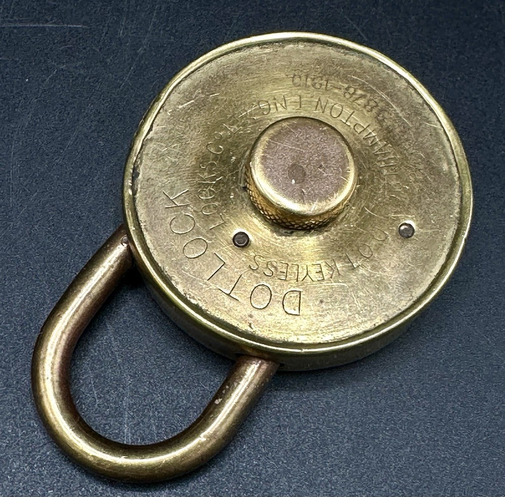c1910 Antique Brass Padlock Dot Lock Keyless Locks Co Ltd Nottingham