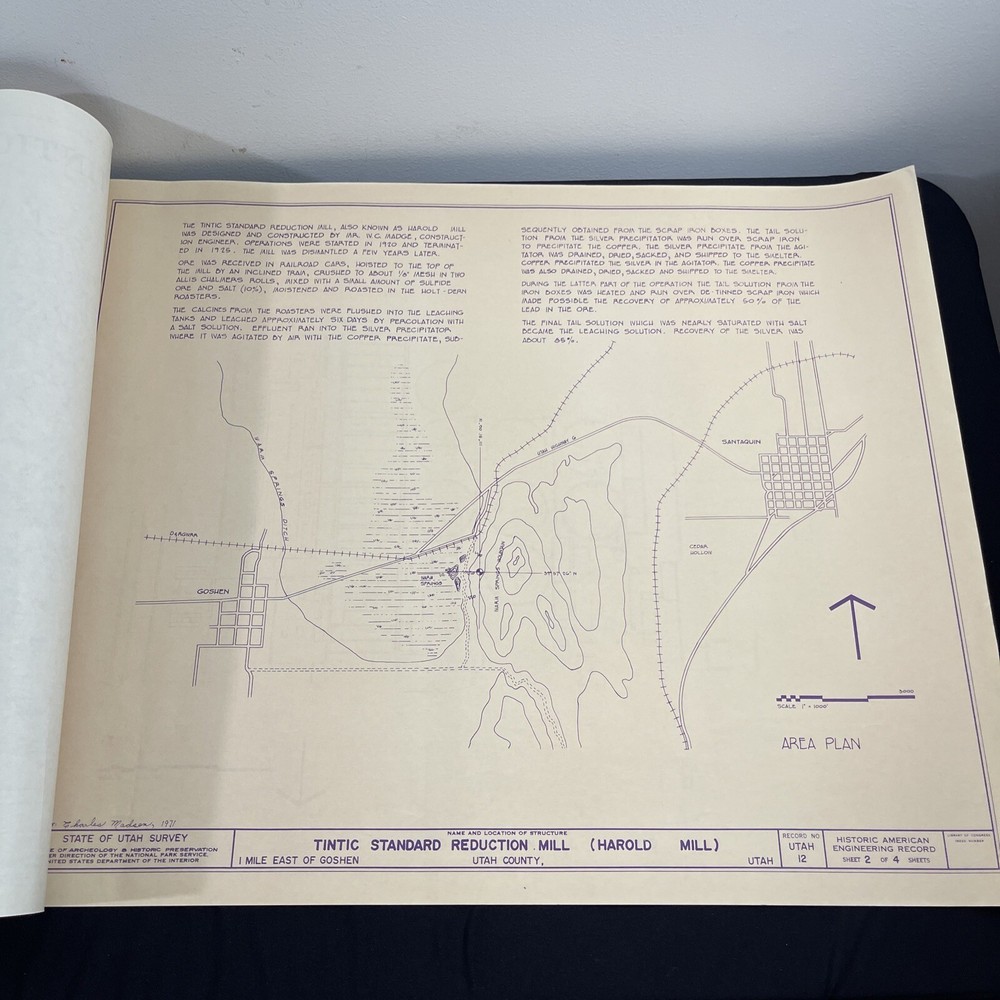 Eureka Utah Tintic Standard Reduction Mill Blueprint Plan Engineering Vtg Mining