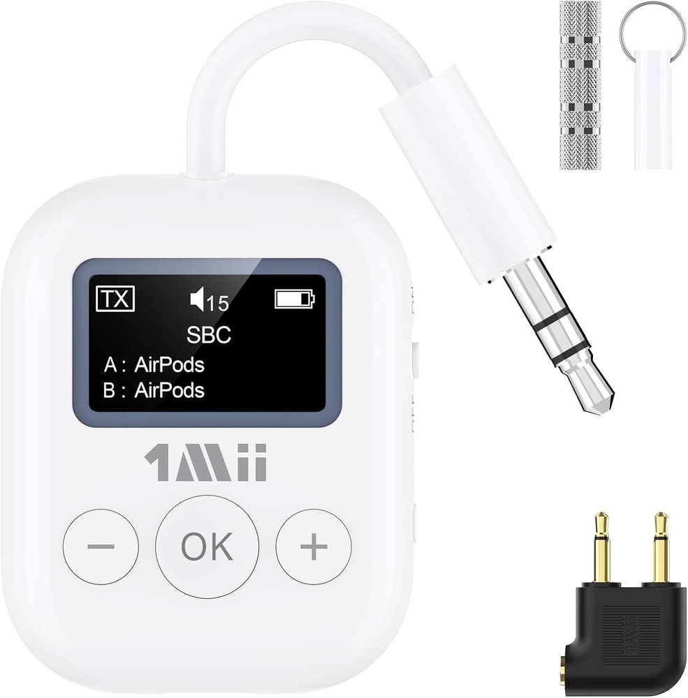 SafeFly Min 3.5mm Bluetooth Transmitter - Dual Device Connection, 25 Hours Use