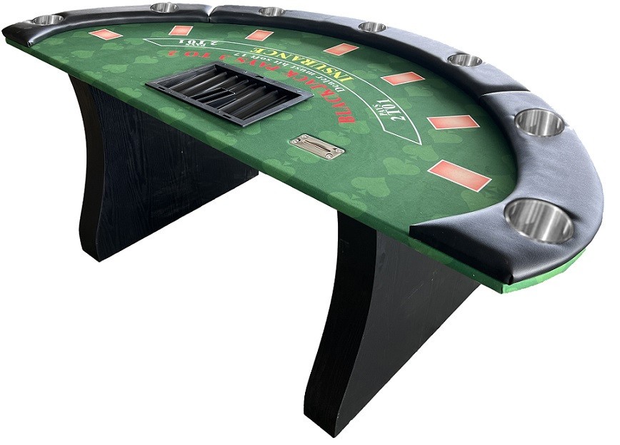 84" Blackjack Table, shaped wooden legs, cup holders, replaceable armrest & felt