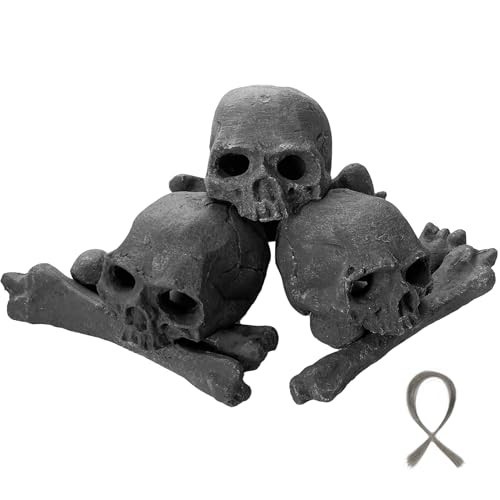 9 Pcs Fireproof Ceramic Skull Logs for Fire Pit, Bonfire, Campfire & Halloween D