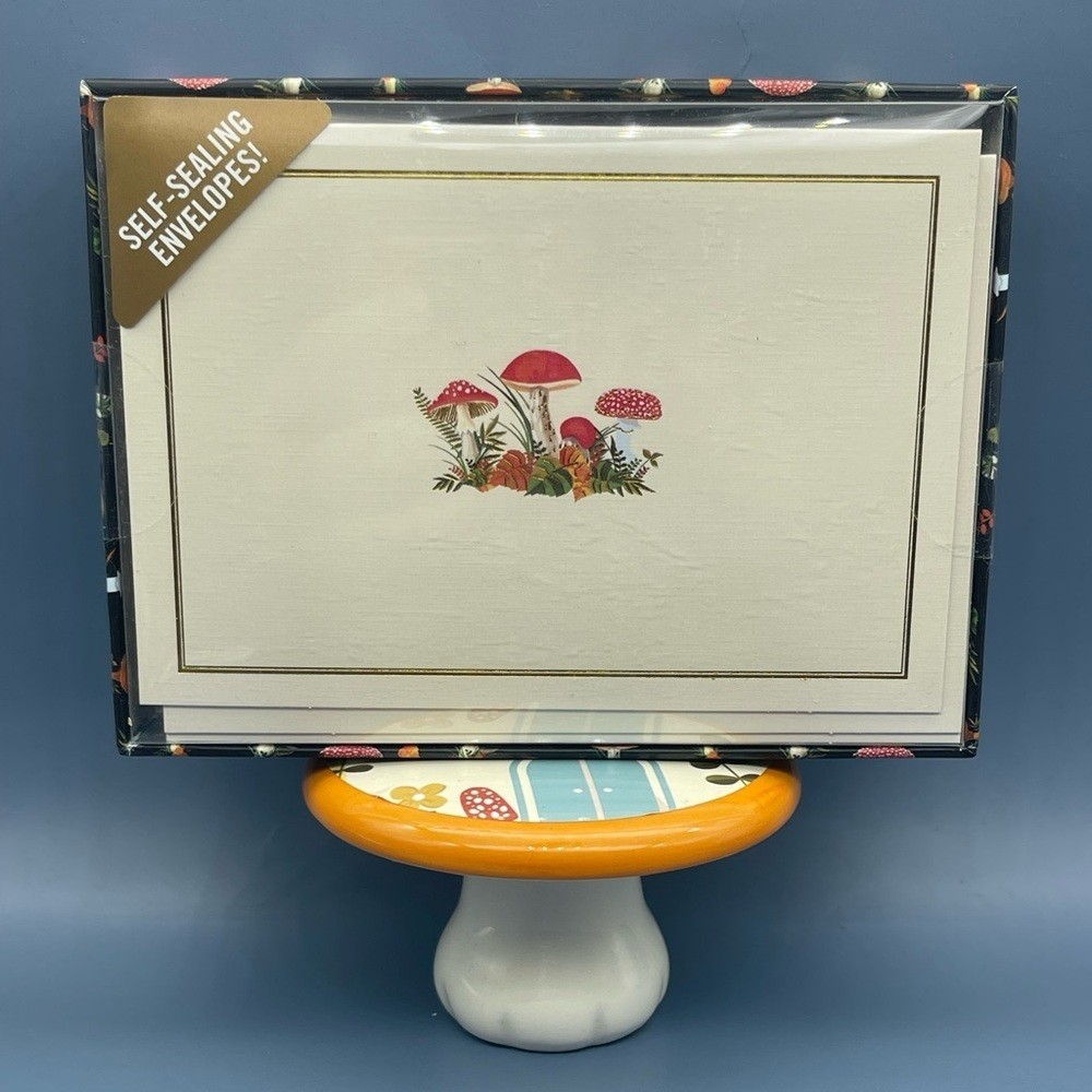 Mushrooms Note Cards | 14 Cards with Embellished Toadstools, NWT