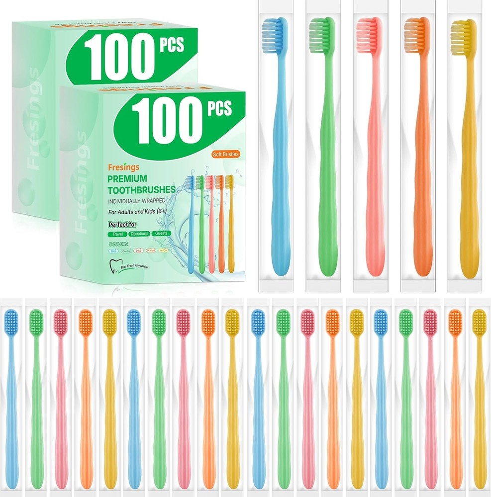 Premium Bulk Disposable Toothbrushes, Indivily Wrapped, Soft Bristles,
