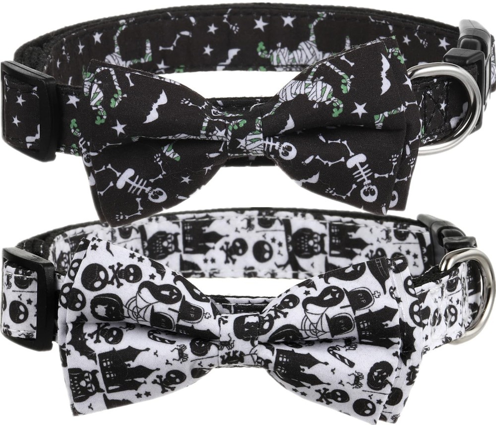 2 Pack Halloween Dog Bow Tie Collar, Medium, Quick Release, Spooky Pet Collar