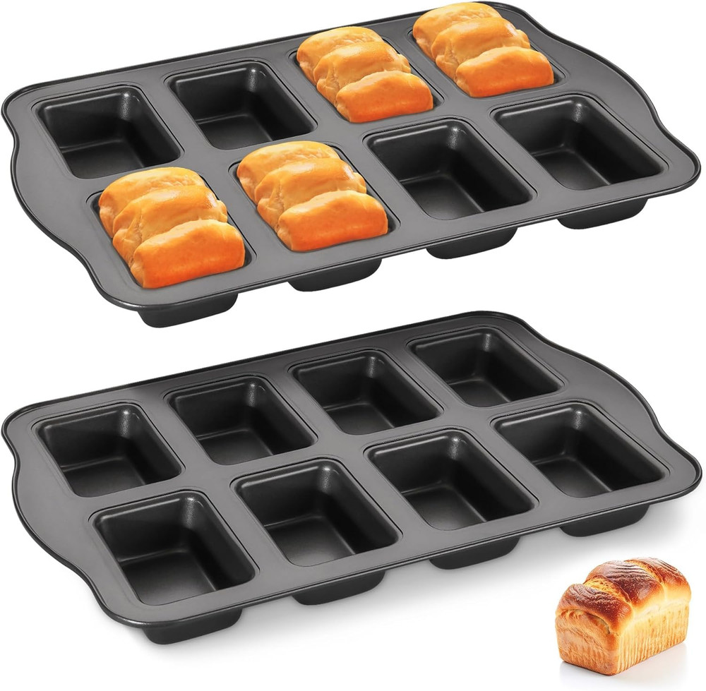 2 Pack Mini Loaf Baking Pans 8-Cavity, Nonstick Small Cornbread Pan, Tiny Banana