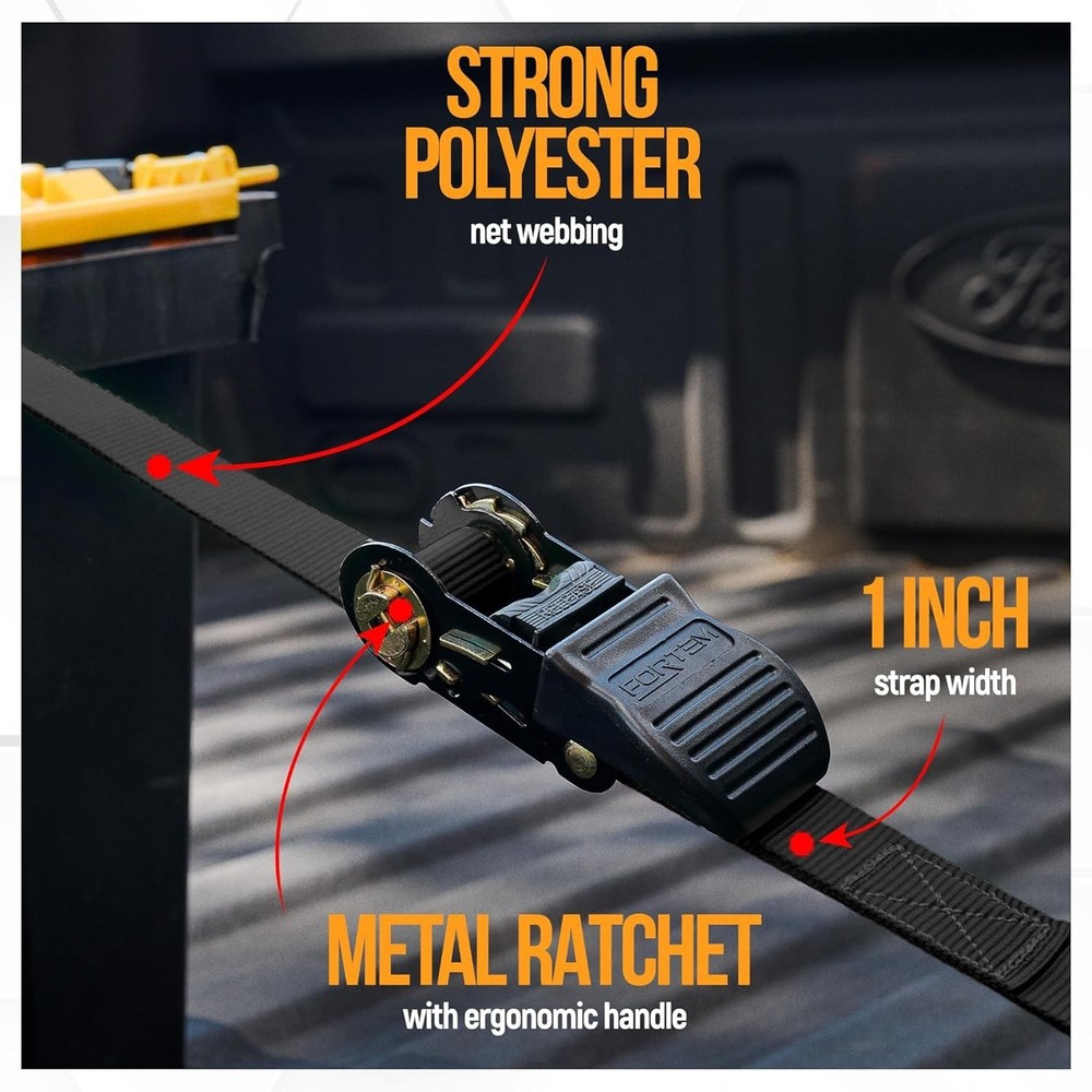 Versatile 4-Pack Ratchet Straps 1650lb Break Strength - Secure Cargo Transport