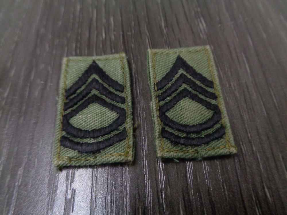OD GREEN USMC E7 GUNNERY SERGEANT COLLAR PATCH SETS USED FADDED