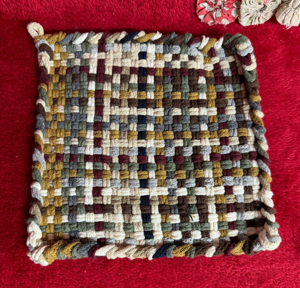 Handmade Large Cotton Potholder Rustic Neutral Colors