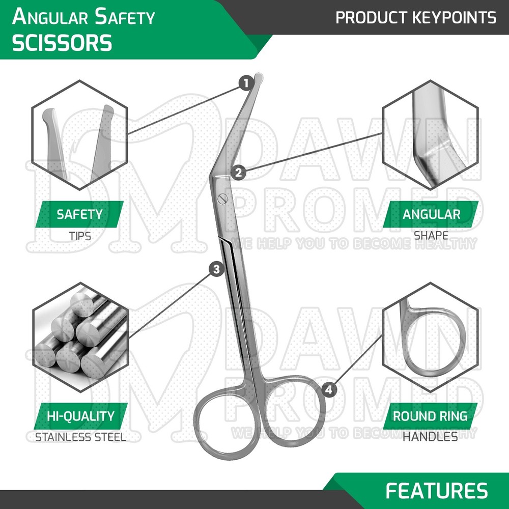 Angular Scissors 4.5" With Safety Tips ENT Plastic Surgical Instrument German Gr