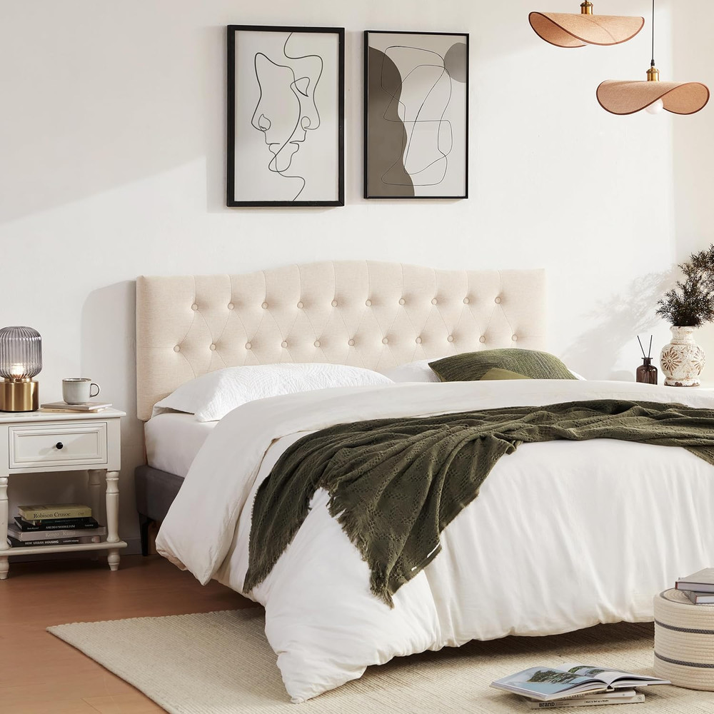 Tufted Upholstered Headboard Queen Size, Sturdy and Durable Solid Wood Bed Headb